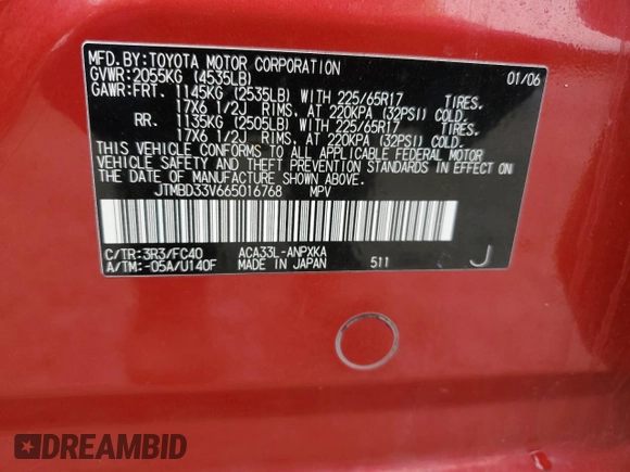 2006 Toyota RAV4 with VIN JTMBD33V665016768, listed as a Copart auction lot 43411315 with 259,680 mi miles and Salvage Title. Bid and sale history available at carsss.com. Image 13.