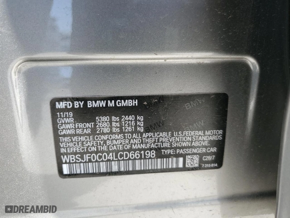 2020 BMW M5 Competition with VIN WBSJF0C04LCD66198, listed as a Copart auction lot 51439235 with 32,413 mi miles and Salvage Title. Bid and sale history available at carsss.com. Image 15.