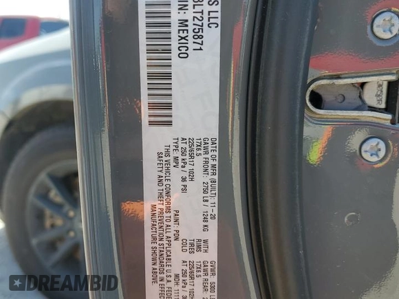 2020 Dodge Journey SE Value with VIN 3C4PDCAB8LT275871, listed as a Copart auction lot 48212735 with 82,741 mi miles and Salvage Title. Bid and sale history available at carsss.com. Image 13.