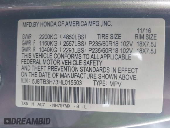 2017 Acura RDX Advance with VIN 5J8TB3H73HL015503, listed as a IAAI auction lot 42064406 with 128,079 mi miles and . Bid and sale history available at DreamBid. Image 9.