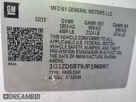 2018 Chevrolet Malibu LT with VIN 1G1ZD5ST9JF196897, listed as a Copart auction lot 53237165 with 92,237 mi miles and Salvage Title. Bid and sale history available at carsss.com. Image 15.