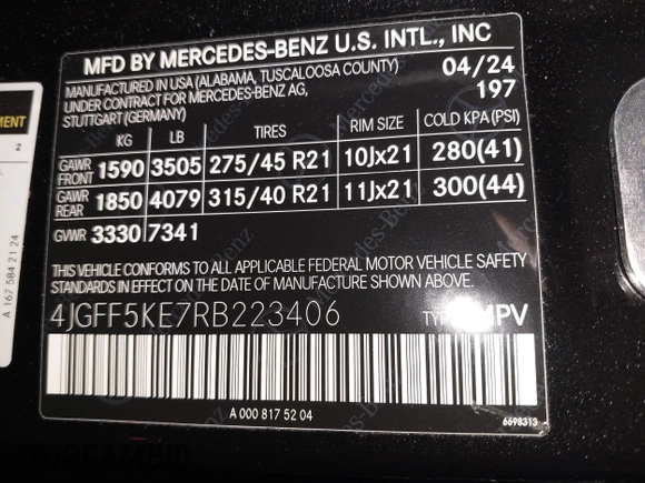 2024 Mercedes-Benz GLS 450 с VIN 4JGFF5KE7RB223406, выставлен на аукционе IAAI как лот 41274448 с пробегом 1 627 миль миль и . История ставок и продаж доступна на DreamBid. Изображение 9.