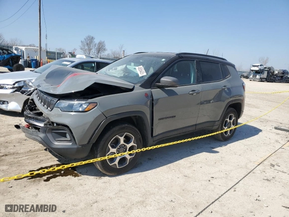 2022 Jeep Compass Trailhawk with VIN 3C4NJDDB5NT105777, listed as a Copart auction lot 48858405 with 46,010 mi miles and Salvage Title. Bid and sale history available at carsss.com. Image 1.