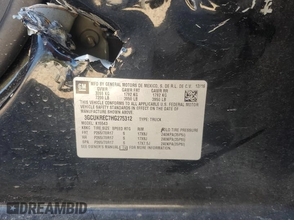 2017 Chevrolet Silverado 1500 LT with VIN 3GCUKREC7HG275312, listed as a Copart auction lot 77192224 with Not Provided miles and Salvage Title. Bid and sale history available at DreamBid. Image 13.