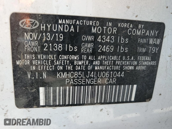 2020 Hyundai Ioniq Limited с VIN KMHC85LJ4LU061044, выставлен на аукционе Copart как лот 58514355 с пробегом 41 752 миль миль и Списание • Salvage title. История ставок и продаж доступна на DreamBid. Изображение 12.