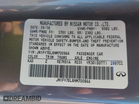 2017 Infiniti Q60 Red Sport 400 with VIN JN1FV7EL6HM700944, listed as a IAAI auction lot 41764147 with 157,211 mi miles and . Bid and sale history available at carsss.com. Image 9.