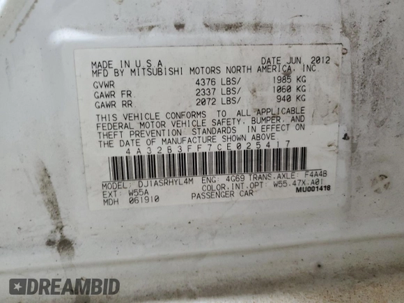 2012 Mitsubishi Galant ES z VIN 4A32B3FF7CE025417, wystawiony jako Copart lot #67848104 z przebiegiem 136 586 mil mil oraz Szkoda całkowita • Salvage title. Historia ofert i sprzedaży dostępna na DreamBid. Obrazek 13.