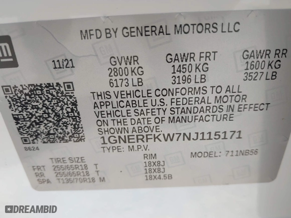 2022 Chevrolet Traverse LS with VIN 1GNERFKW7NJ115171, listed as a IAAI auction lot 41690818 with 89,360 mi miles. Bid and sale history available at carsss.com. Image 9.