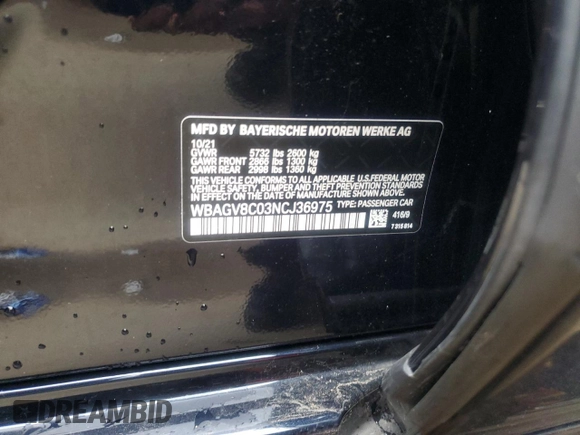 2022 BMW 8 Series M850i z VIN WBAGV8C03NCJ36975, wystawiony jako Copart lot #44008505 z przebiegiem 16 631 mil mil oraz Szkoda całkowita • Salvage title. Historia ofert i sprzedaży dostępna na DreamBid. Obrazek 12.