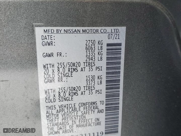 2022 Nissan Pathfinder Platinum with VIN 5N1DR3DK7NC211119, listed as a Copart auction lot 48233615 with 30,638 mi miles and Salvage Title. Bid and sale history available at carsss.com. Image 16.
