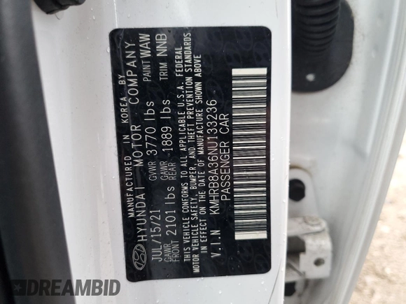 2022 Hyundai Venue SE z VIN KMHRB8A36NU133236, wystawiony jako Copart lot #52493995 z przebiegiem 37 314 mil mil oraz Nie do naprawy • Non repairable. Historia ofert i sprzedaży dostępna na DreamBid. Obrazek 15.