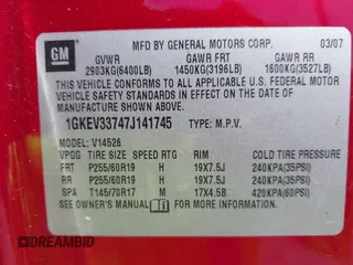2007 GMC Acadia SLT with VIN 1GKEV33747J141745, listed as a IAAI auction lot 42035105 with 244,134 mi miles. Bid and sale history available at carsss.com. Image 9.