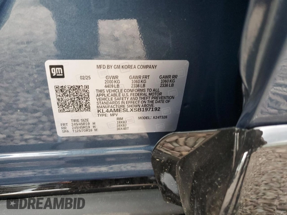 2025 Buick Encore GX Sport Touring with VIN KL4AMESLXSB197192, listed as a Copart auction lot 55429245 with 3 mi miles and Salvage title. Bid and sale history available at DreamBid. Image 13.