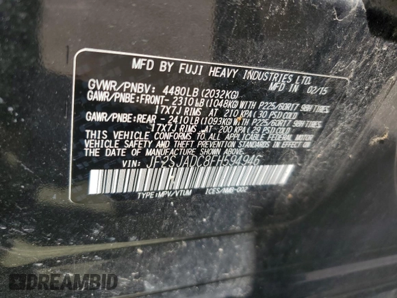 2015 Subaru Forester 2.5i Premium with VIN JF2SJADC8FH594946, listed as a Copart auction lot 52356475 with 75,030 mi miles and Salvage Title. Bid and sale history available at carsss.com. Image 13.
