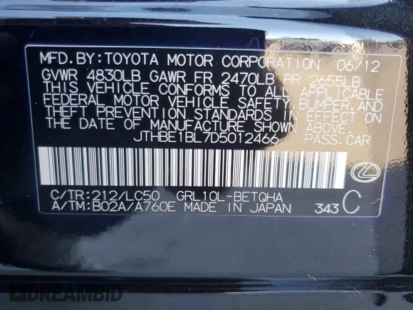 2013 Lexus GS 350 with VIN JTHBE1BL7D5012466, listed as a Copart auction lot 68760094 with Not Provided miles and Salvage Title. Bid and sale history available at carsss.com. Image 14.