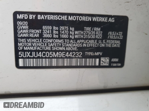 2021 BMW X5 M50i with VIN 5UXJU4C05M9E44232, listed as a Copart auction lot 53387665 with 49,978 mi miles and Salvage Title. Bid and sale history available at DreamBid. Image 15.