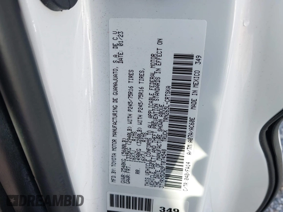 2023 Toyota Tacoma SR with VIN 3TYRX5GN2PT074548, listed as a IAAI auction lot 42186707 with Not provided miles and . Bid and sale history available at DreamBid. Image 9.