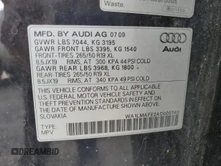 2010 Audi Q7 Premium Plus with VIN WA1LMAFE2AD000743, listed as a Copart auction lot 56893185 with 117,527 mi miles and Clean title. Bid and sale history available at DreamBid. Image 13.
