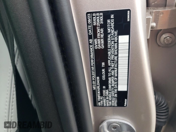 2024 Polestar 2 z VIN YSMFE3KA2RL234238, wystawiony jako Copart lot #41375605 z przebiegiem 8806 mil mil oraz Szkody całkowita. Historia ofert i sprzedaży dostępna na DreamBid. Obrazek 12.