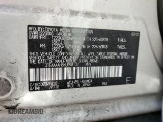 2022 Toyota Venza LE with VIN JTEAAAAH8NJ098137, listed as a Copart auction lot 57972254 with 20,066 mi miles and Salvage Title. Bid and sale history available at carsss.com. Image 13.