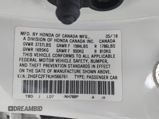 2018 Honda Civic EX with VIN 2HGFC2F74JH566761, listed as a IAAI auction lot 42117730 with 73,946 mi miles and . Bid and sale history available at DreamBid. Image 9.