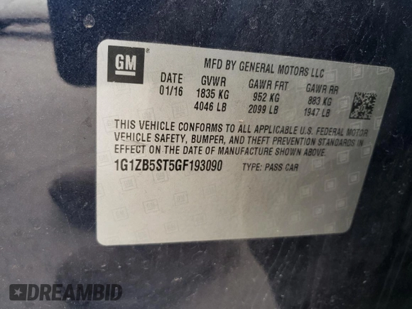 2016 Chevrolet Malibu LS with VIN 1G1ZB5ST5GF193090, listed as a Copart auction lot 51473815 with 67,227 mi miles and Salvage Title. Bid and sale history available at DreamBid. Image 13.