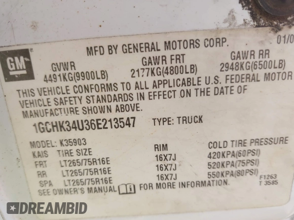 2006 Chevrolet Silverado 3500 SRW Wrk Trk z VIN 1GCHK34U36E213547, wystawiony jako IAAI lot #42521595 z przebiegiem 202 693 mil mil oraz . Historia ofert i sprzedaży dostępna na DreamBid. Obrazek 9.