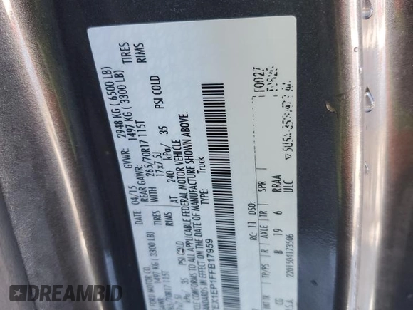 2015 Ford F-150 XLT with VIN 1FTEX1EP1FFB17959, listed as a Copart auction lot 46600475 with Not Provided miles and Salvage Title. Bid and sale history available at carsss.com. Image 13.