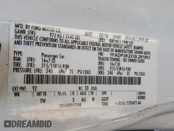 2016 Ford Focus SE with VIN 1FADP3K2XGL281803, listed as a Copart auction lot 46547405 with 75,409 mi miles and Salvage Title. Bid and sale history available at carsss.com. Image 12.
