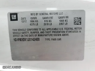 2018 Chevrolet Camaro 1LT with VIN 1G1FB3DX1J0142400, listed as a Copart auction lot 47784805 with 0 mi miles and Salvage Title. Bid and sale history available at carsss.com. Image 12.