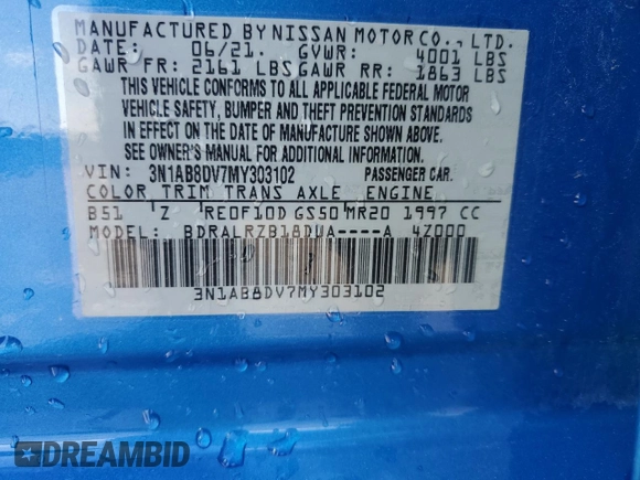 2021 Nissan Sentra SR with VIN 3N1AB8DV7MY303102, listed as a Copart auction lot 48352215 with 44,733 mi miles and Salvage Title. Bid and sale history available at DreamBid. Image 13.