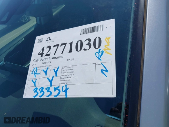 2020 Toyota RAV4 XLE with VIN 2T3W1RFV4LW097198, listed as a IAAI auction lot 42771030 with 33,354 mi miles and . Bid and sale history available at DreamBid. Image 18.