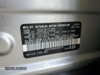 2022 Mitsubishi Eclipse Cross ES with VIN JA4ATUAA8NZ069137, listed as a Copart auction lot 58232065 with 68,511 mi miles and Salvage title. Bid and sale history available at DreamBid. Image 13.
