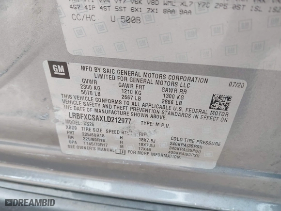 2020 Buick Envision Essence with VIN LRBFXCSAXLD212977, listed as a IAAI auction lot 41491154 with 64,148 mi miles. Bid and sale history available at carsss.com. Image 9.