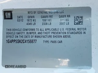 2012 Buick Verano with VIN 1G4PP5SK2C4156877, listed as a IAAI auction lot 41324221 with 122,191 mi miles. Bid and sale history available at carsss.com. Image 9.
