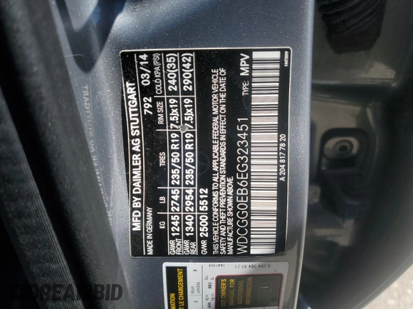 2014 Mercedes-Benz GLK 250 with VIN WDCGG0EB6EG323451, listed as a Copart auction lot 55799855 with 98,181 mi miles and Salvage Title. Bid and sale history available at DreamBid. Image 13.