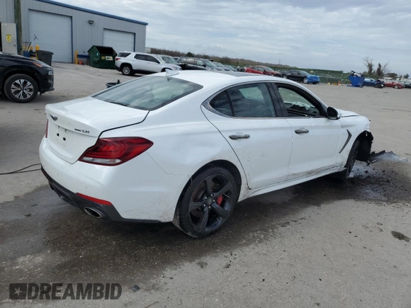 2021 Genesis G70 3.3T with VIN KMTG34LE5MU074535, listed as a Copart auction lot 40277844 with 56,032 mi miles and Non Repairable. Bid and sale history available at carsss.com. Image 3.