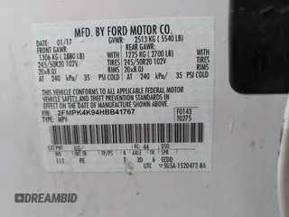 2017 Ford Edge Titanium with VIN 2FMPK4K94HBB41767, listed as a IAAI auction lot 42101946 with 76,984 mi miles. Bid and sale history available at carsss.com. Image 9.