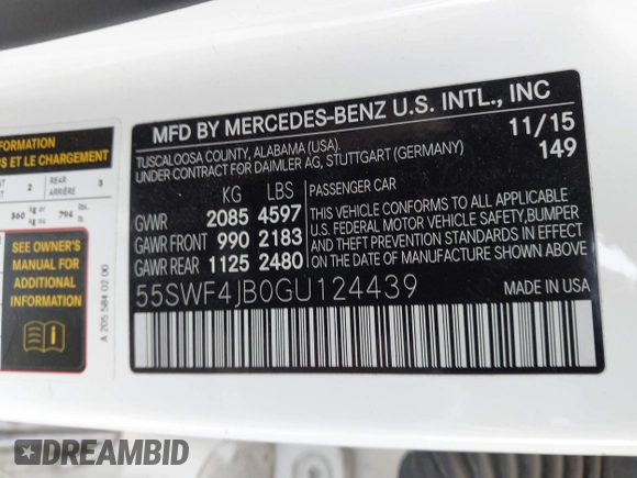 2016 Mercedes-Benz C 300 with VIN 55SWF4JB0GU124439, listed as a IAAI auction lot 40302446 with 71,304 mi miles and . Bid and sale history available at carsss.com. Image 9.