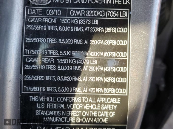 2010 Land Rover Range Rover HSE Lux with VIN SALMF1D47AA323775, listed as a Copart auction lot 42149255 with 150,392 mi miles and Salvage title. Bid and sale history available at DreamBid. Image 13.