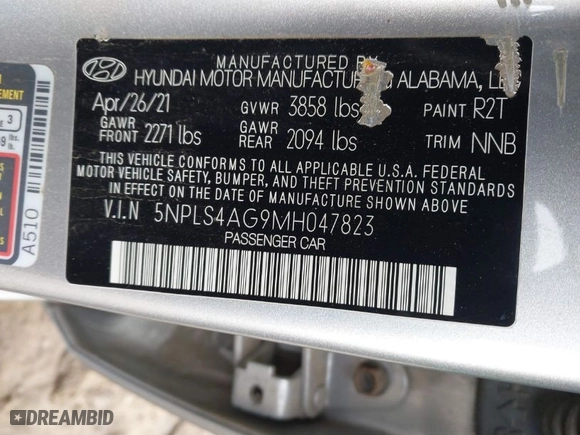 2021 Hyundai Elantra SEL with VIN 5NPLS4AG9MH047823, listed as a IAAI auction lot 41326979 with 66713 miles. Bid and sale history available at carsss.com. Image 9.