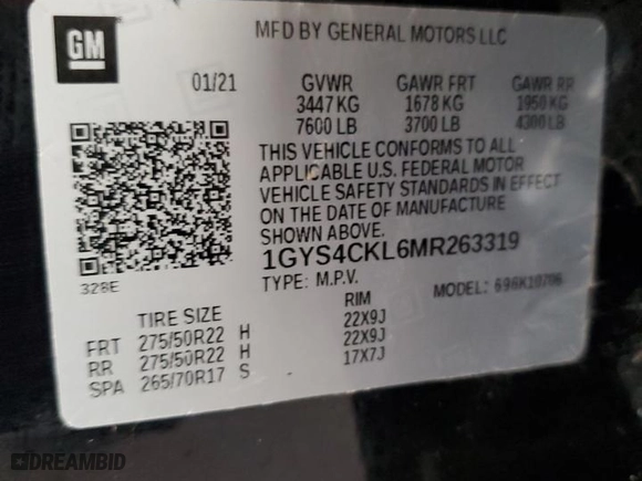 2021 Cadillac Escalade Premium Luxury with VIN 1GYS4CKL6MR263319, listed as a Copart auction lot 80558024 with 40,348 mi miles and Salvage Title. Bid and sale history available at carsss.com. Image 13.