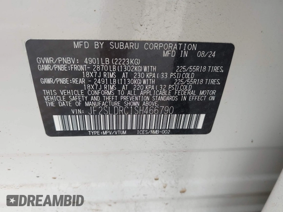 2025 Subaru Forester Limited z VIN JF2SLDRC1SH466790, wystawiony jako IAAI lot #42580221 z przebiegiem 4 094 mil mil oraz . Historia ofert i sprzedaży dostępna na DreamBid. Obrazek 9.