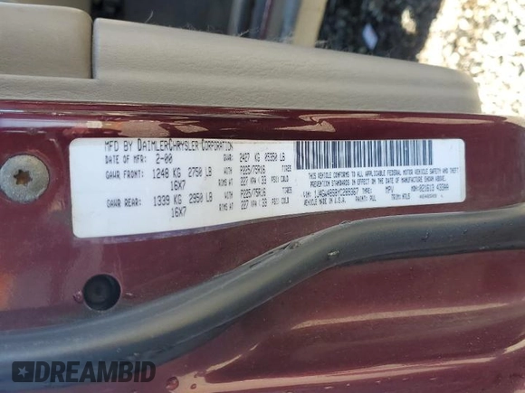 2000 Jeep Grand Cherokee Laredo z VIN 1J4GW48S8YC289367, wystawiony jako Copart lot #51378675 z przebiegiem 176 347 mil mil oraz Szkoda całkowita • Salvage title. Historia ofert i sprzedaży dostępna na DreamBid. Obrazek 13.