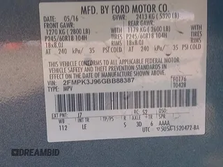 2016 Ford Edge SEL with VIN 2FMPK3J96GBB88387, listed as a IAAI auction lot 41812080 with 68,941 mi miles. Bid and sale history available at carsss.com. Image 9.