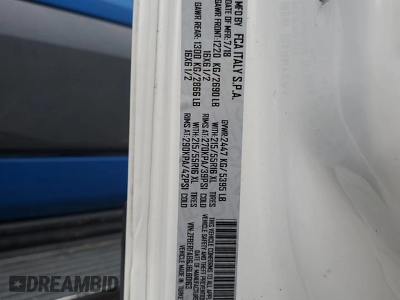 2018 Ram ProMaster City Cargo Tradesman with VIN ZFBERFAB6J6L60163, listed as a Copart auction lot 53494115 with Not Provided miles and Clean Title. Bid and sale history available at carsss.com. Image 12.