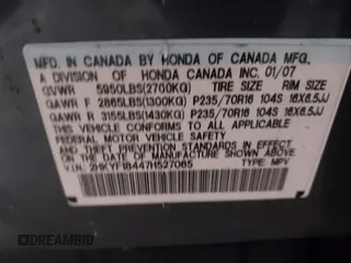 2007 Honda Pilot EX with VIN 2HKYF18447H527065, listed as a IAAI auction lot 41727398 with 147,121 mi miles. Bid and sale history available at carsss.com. Image 9.