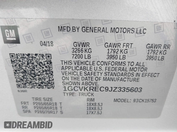 2018 Chevrolet Silverado 1500 LT with VIN 1GCVKREC9JZ335603, listed as a IAAI auction lot 41853399 with 152,460 mi miles and . Bid and sale history available at DreamBid. Image 9.