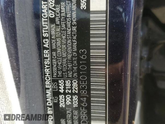 2003 Mercedes-Benz C 320 with VIN WDBRF64J83E010163, listed as a Copart auction lot 68478564 with Not Provided miles and Salvage Title. Bid and sale history available at DreamBid. Image 12.