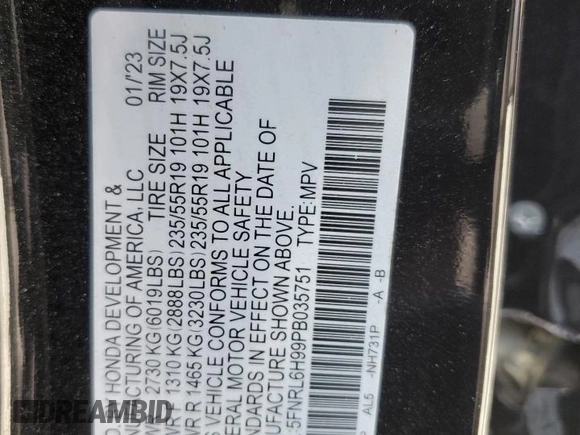 2023 Honda Odyssey Elite с VIN 5FNRL6H99PB035751, выставлен на аукционе Copart как лот 53430425 с пробегом 37 227 миль миль и Списание • Salvage title. История ставок и продаж доступна на DreamBid. Изображение 15.